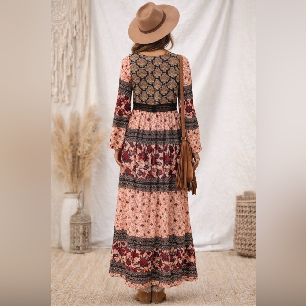 Flying Tomato Boho Festival Maxi Dress~Floral Crochet Waist~Anthro Style~ Small - Picture 6 of 16